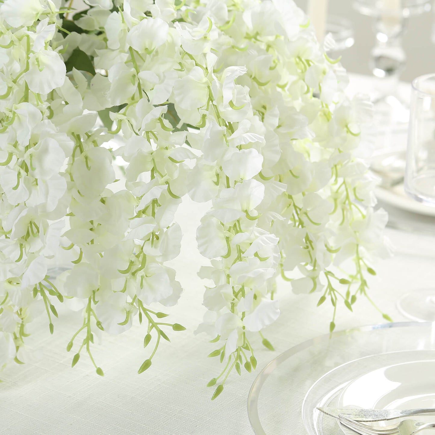 6 Pack Cream Silk Wisteria Vines Hanging Plants, Long Artificial Flowers Bushes - 4 Full Strands in 1 Bush - 21"