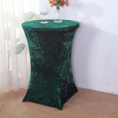 Crushed Velvet Spandex 30" Round Cocktail Table Cover Hunter Emerald Green Smooth Highboy Tablecloth