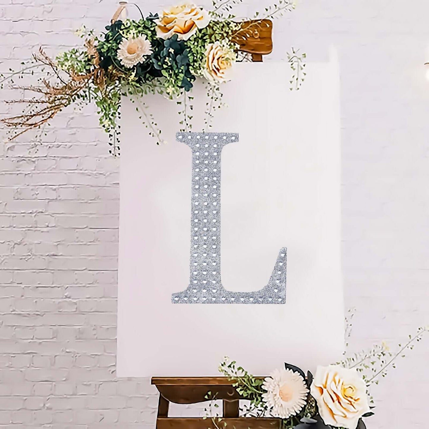 Decorative Rhinestone Alphabet "L" Letter Stickers, Glitter Adhesive Craft Letters Silver DIY Sparkle Embellishments 8"