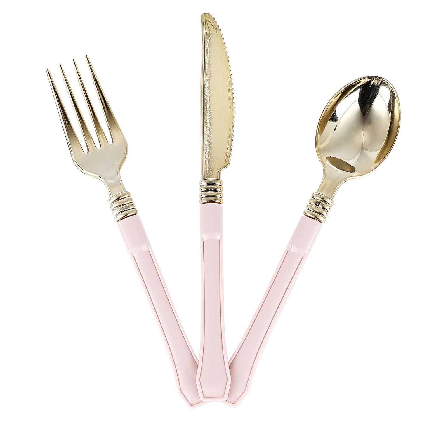 24 Pack Gold 7.5" Heavy Duty Plastic Knives with Blush Handle, Disposable Silverware