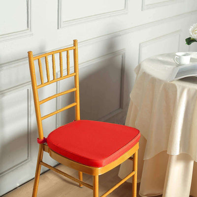 Chiavari Chair Cushion with 1.5" Thick Memory Foam and Ties Red - Stylish Removable Cover for Comfort