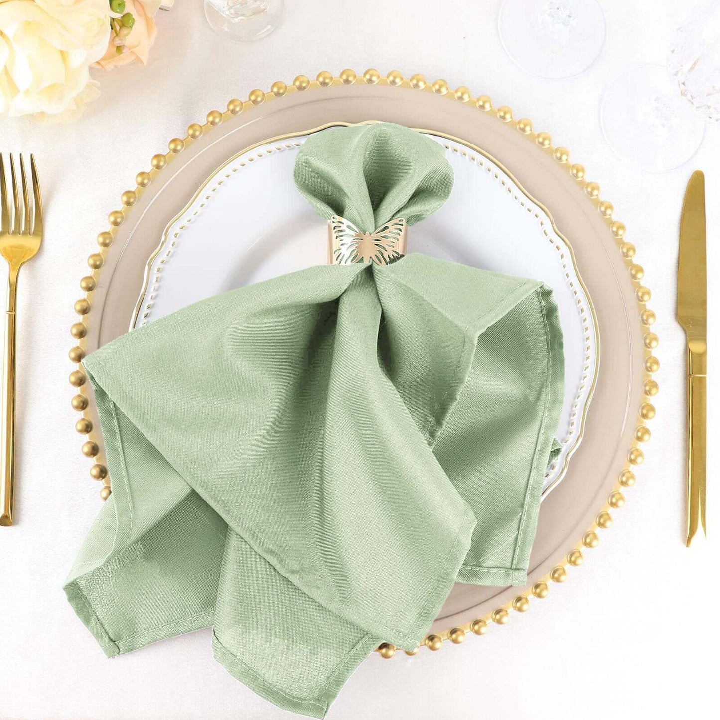 5 Pack Polyester 20"x20" Napkins Sage Green - Wrinkle Resistant & Easy Care Cloth Napkins