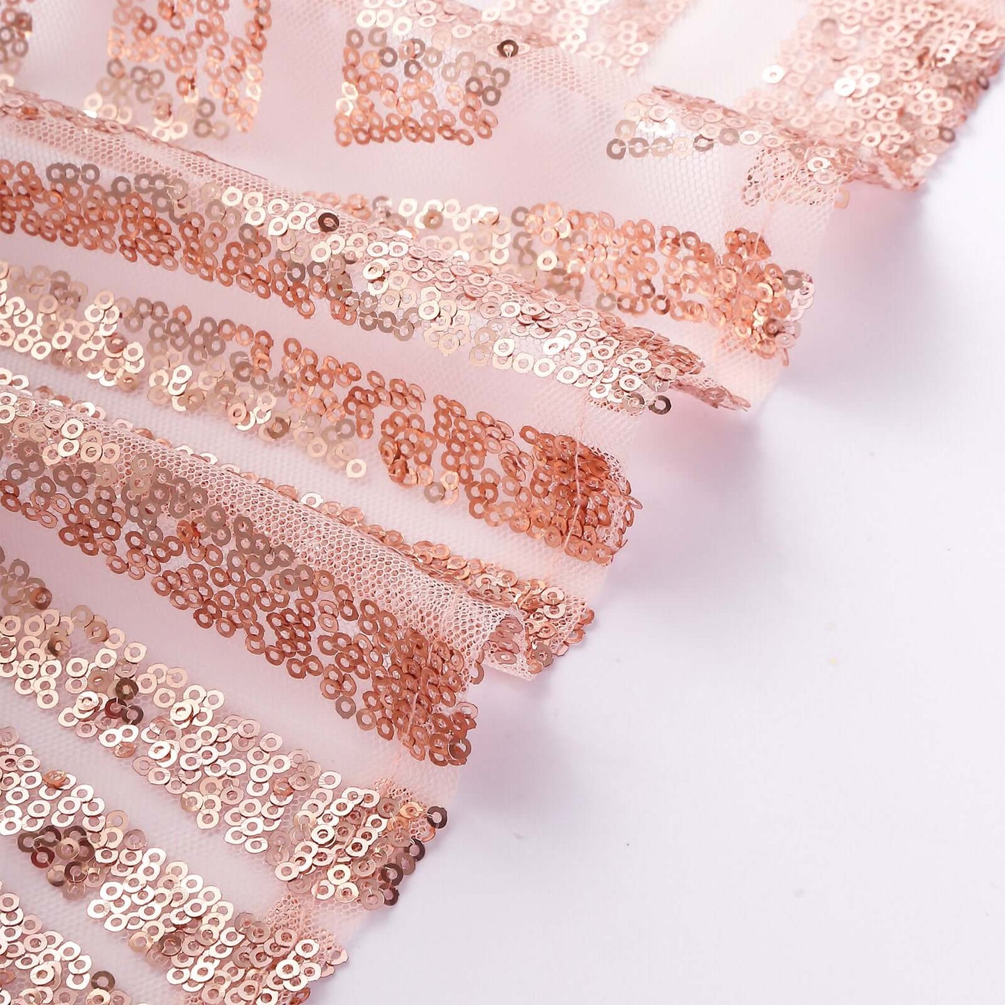 5 Pack Glitz Sequin Chair Sashes with Geometric Diamond Design 6"x88" Rose Gold