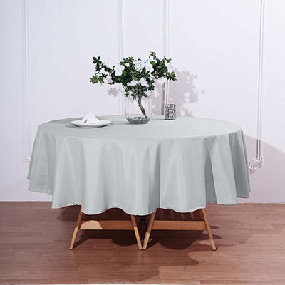 Polyester 90" Round Tablecloth Silver - Stain & Wrinkle-Resistant Table Cover