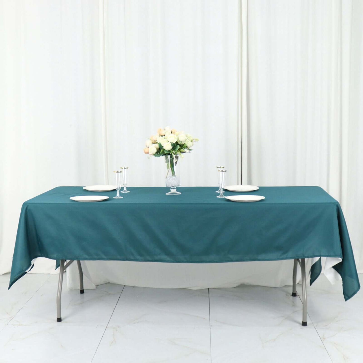 Polyester 60"x102" Rectangle Tablecloth Peacock Teal - Durable and Stylish Table Cover