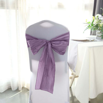 5 Pack Taffeta 6"x106" Chair Sashes Violet Amethyst Accordion Crinkle Texture - Stylish Decor for Weddings & Gatherings