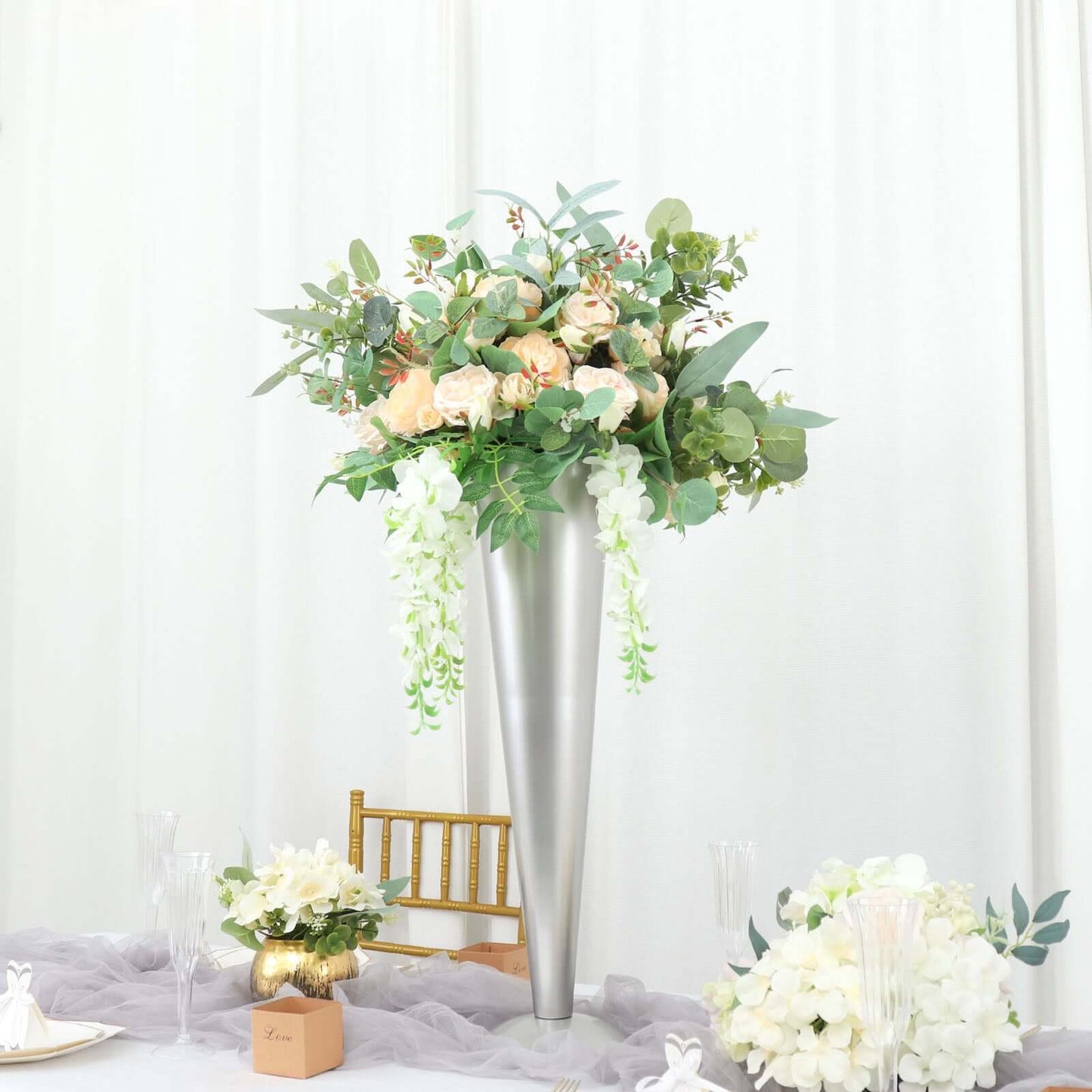 Metal Trumpet Vase Brushed Silver - Durable Design for Stylish Wedding Decor 28"