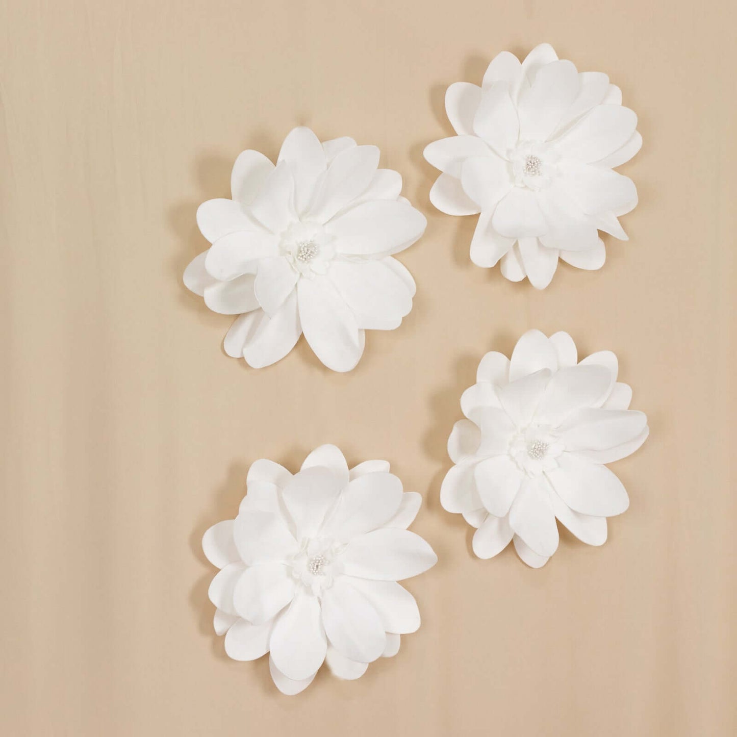4 Pack 12" White Life-Like Soft Foam Craft Dahlia Flower Heads