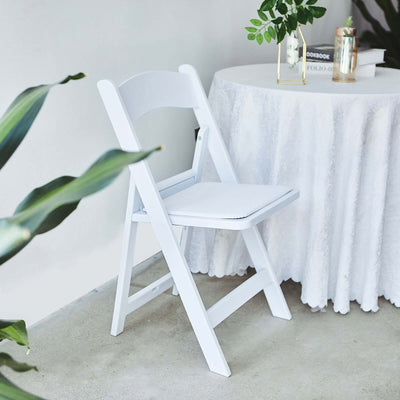 Resin Chair with Vinyl Padded Seat for Folding Use White - Stylish Design for Indoor or Outdoor Weddings & Gatherings
