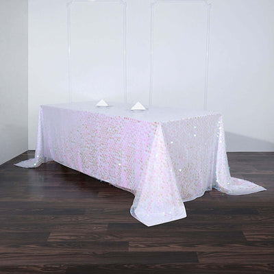 Sequin 90"x132" Rectangle Tablecloth Iridescent - Seamless Big Payette Table Cover
