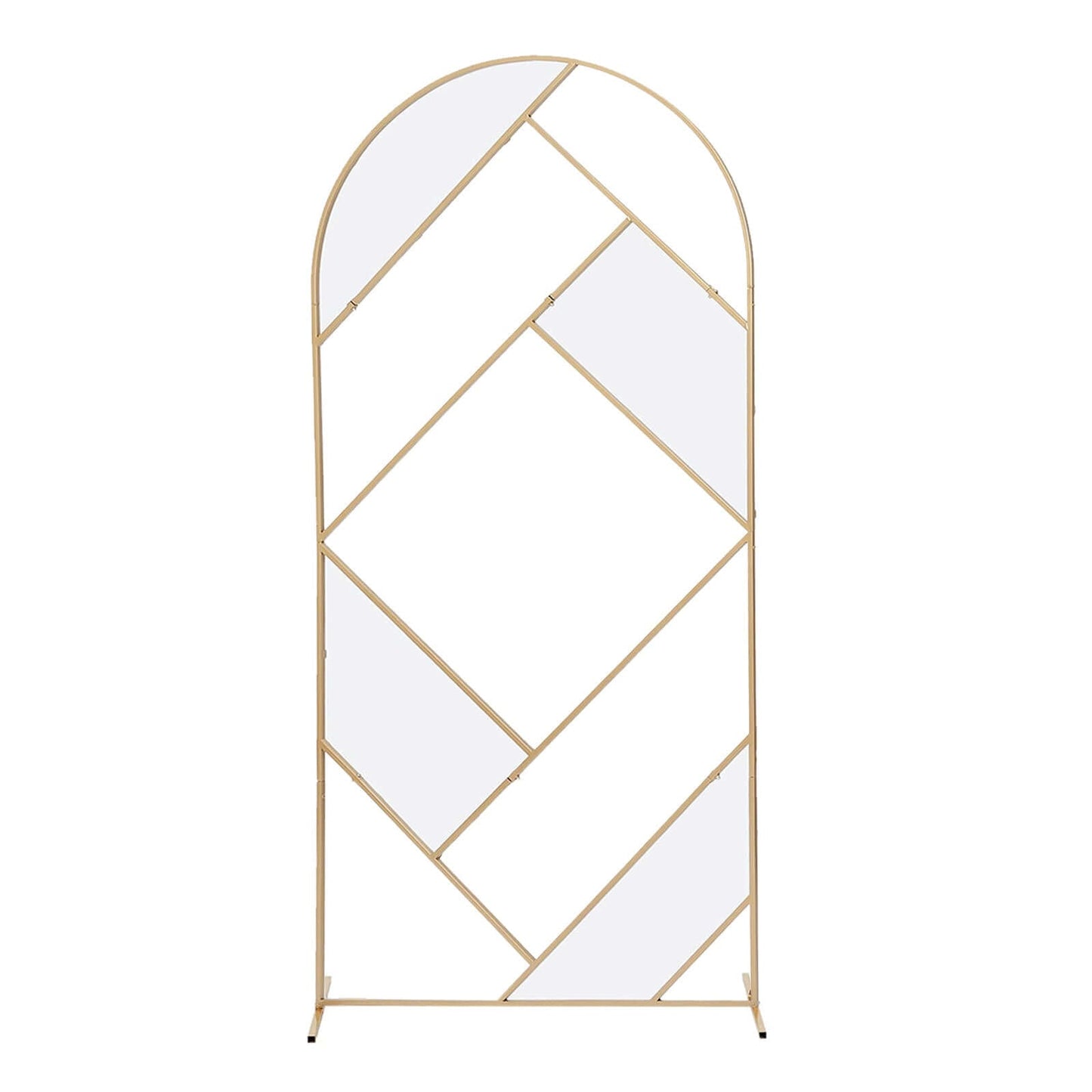 7ft Tall Gold Metal Round Top Geometric Flower Frame Prop Stand, Rectangular Wedding Backdrop Floor Stand With Cloudy Film Insert