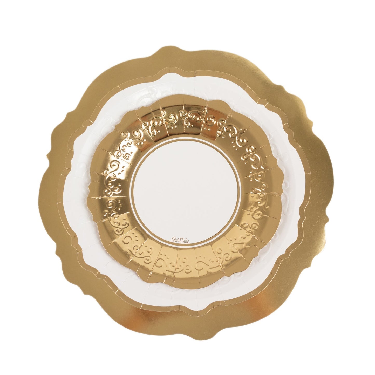 75 Pcs Paper Charger Plates with Gold Embossed Scalloped Rim White - Heavy Duty Disposable Dinner and Salad Plates 8",10",13"