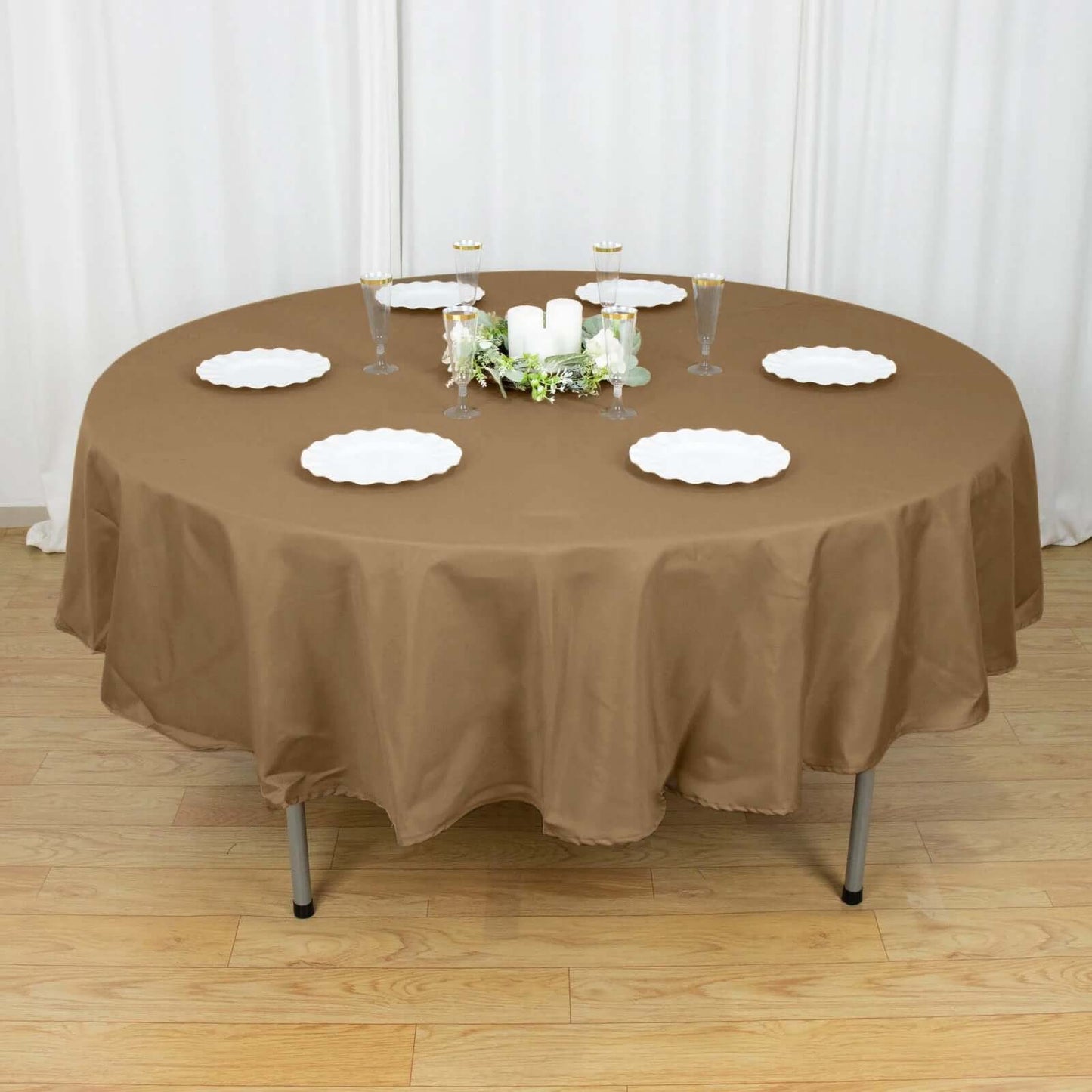 Polyester 90" Round Tablecloth Taupe - Stain & Wrinkle-Resistant Table Cover