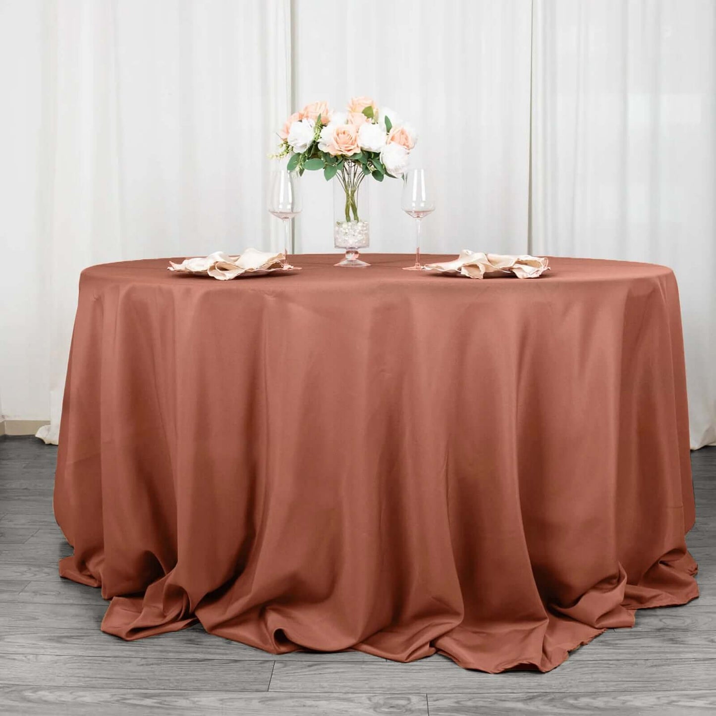 Premium Polyester 132" Round Tablecloth Terracotta (Rust) - Seamless 220GSM Wrinkle-Resistant Table Cover