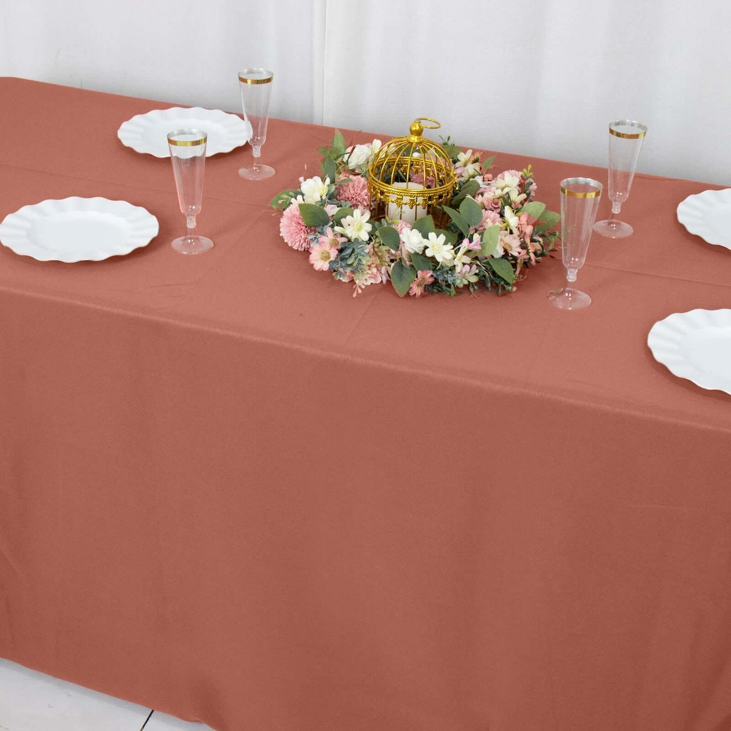 Premium Polyester 90"x132" Rectangle Tablecloth Terracotta (Rust) - Seamless 220GSM Stain-Resistant Table Cover