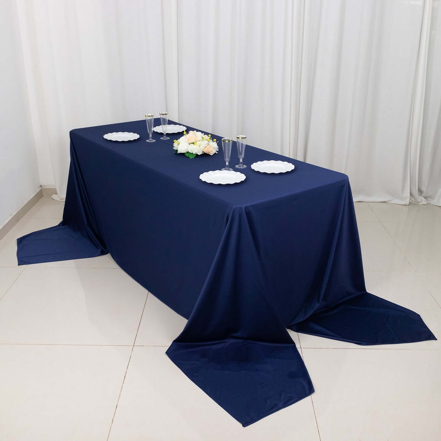 Scuba Rectangular 90"x156" Tablecloth Navy Blue - Wrinkle Free, Stain Resistant & Seamless Table Cover