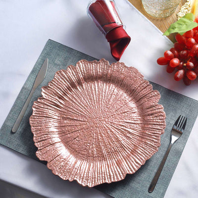 6-Pack Acrylic Plastic Round Charger Plates 13" in Rose Gold with Reef Design, Dinner Charger Tableware