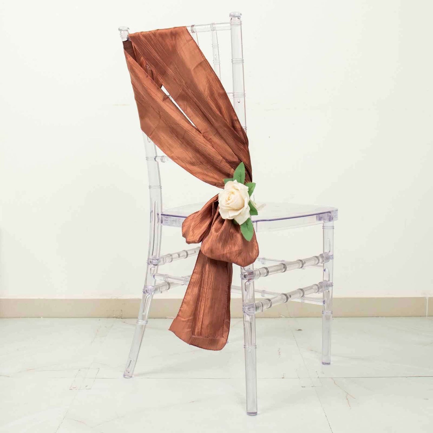 5 Pack Taffeta 6"x106" Chair Sashes Terracotta (Rust) Accordion Crinkle Texture - Stylish Decor for Weddings & Gatherings