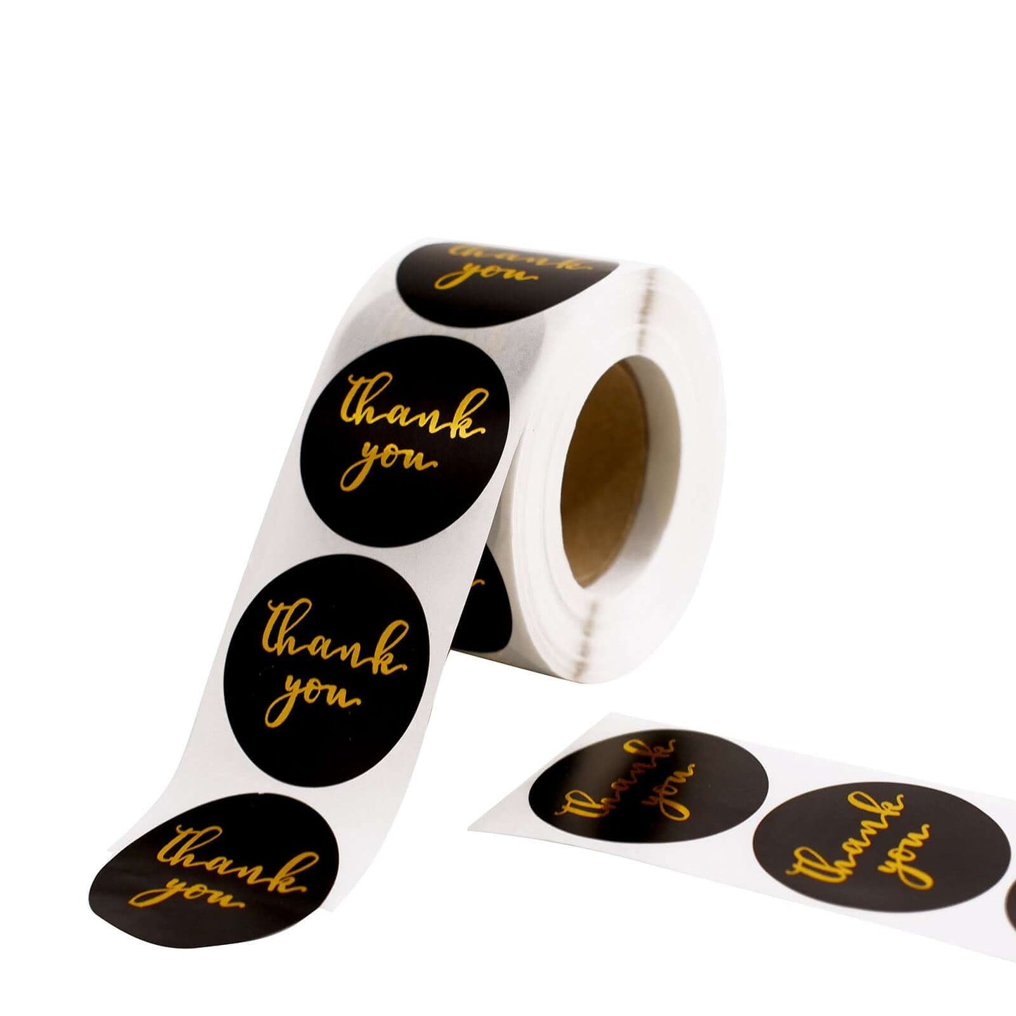 500Pcs 1.5" Thank You Gold Foil Text On Black Stickers Roll Décor Labels and Seals for DIY Envelope - Round