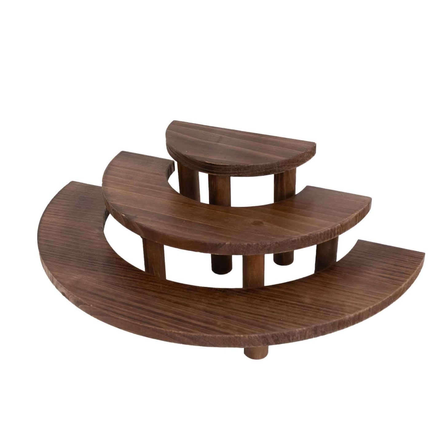 Set of 3 Wooden Dessert Pedestals Rustic Brown 3-Tier Semicircle Design - Half Moon Cupcake Display Risers 7", 13", 18"