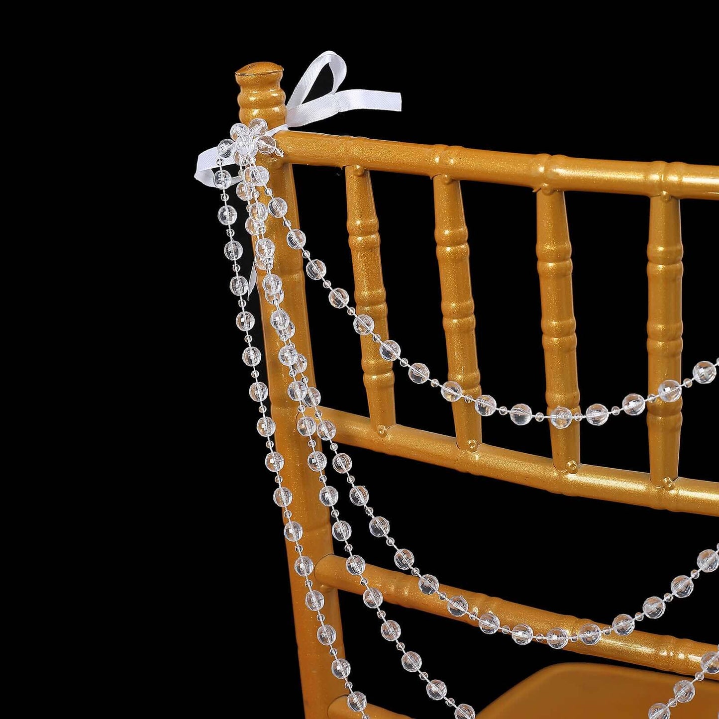 Faux Pearl Beaded 16" Chair Back Garland Sash Clear Gatsby-Inspired Style - Pre-Tied Chic Wedding Decor for Chiavari Chairs