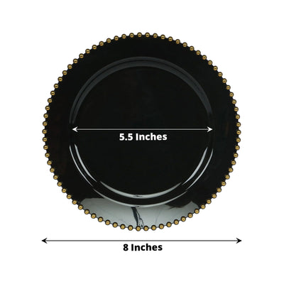 10-Pack Black Plastic Dessert Plates – 8" Round with Gold Beaded Rim, Disposable for Parties & Events