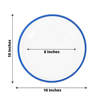 10-Pack Plastic 10" Round Dinner Plates in Clear with Blue Rim - Disposable Party Plates for Classy Banquets & Special Occasions