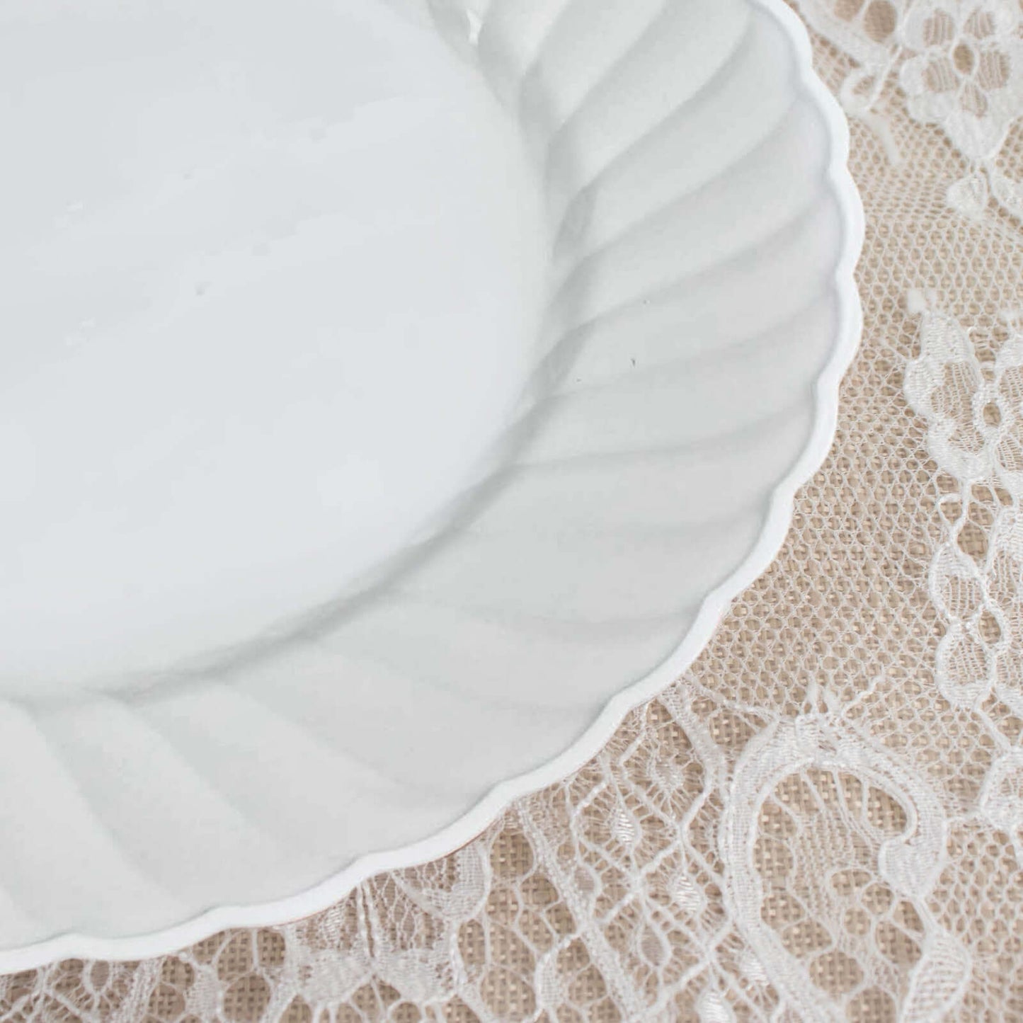 12-Pack Plastic Dessert Plates White Flair Rim - Sturdy Disposable Salad Plates 7.5"