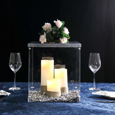 12" Clear Mirrored Acrylic Display Box, Transparent Pedestal Riser with Interchangeable Lid and Base