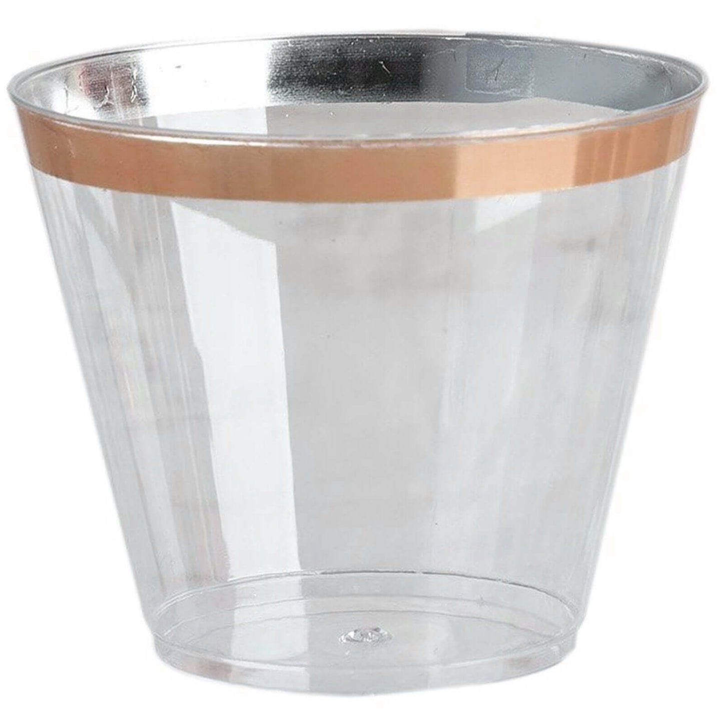 12-Pack Plastic Party Squat Cups Clear with Rose Gold Rim - Stylish Disposable Tumblers for Banquets & Special Occasions 10oz