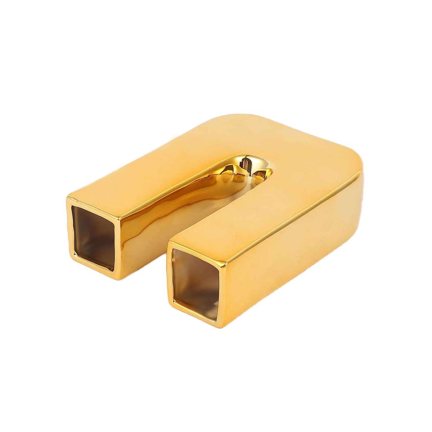 Shiny Ceramic Vase Letter "U" Gold Plated - Chic Bud Planter Pot for Events & Decor 6"