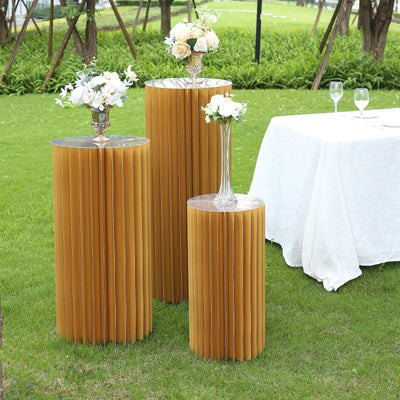 32" Gold Cylinder Display Column Stand, Pillar Pedestal Stand With Top Plate