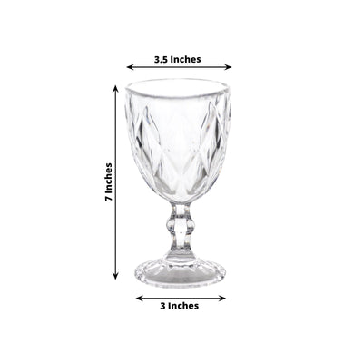 6-Pack Wine Glasses Clear Embossed Crystal Cut Design Stemmed - Goblets for Parties & Events 12oz 7"