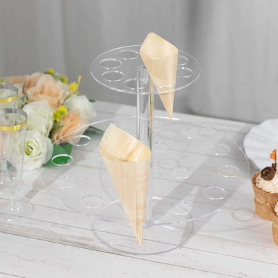2 Tier Acrylic Round Ice Cream Cone Holder Clear - Sturdy Appetizer Dessert Display Stand with 24-Slots for Easy & Stylish Event Party Table Setup 12"