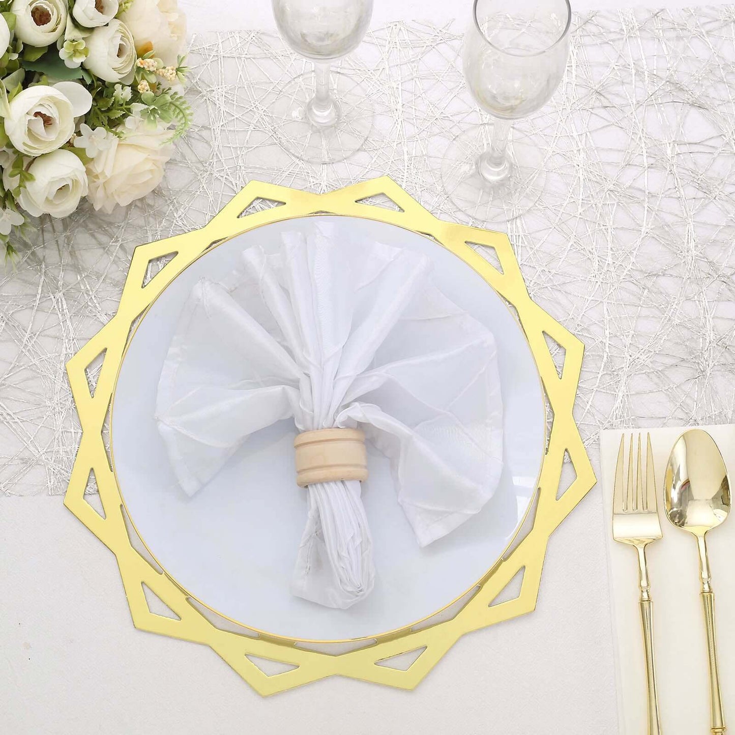 6-Pack Disposable Table Placemats in Metallic Gold Laser Cut Geometric Star Design - 700GSM Cardboard Placemats for Glamorous Table Settings 13"