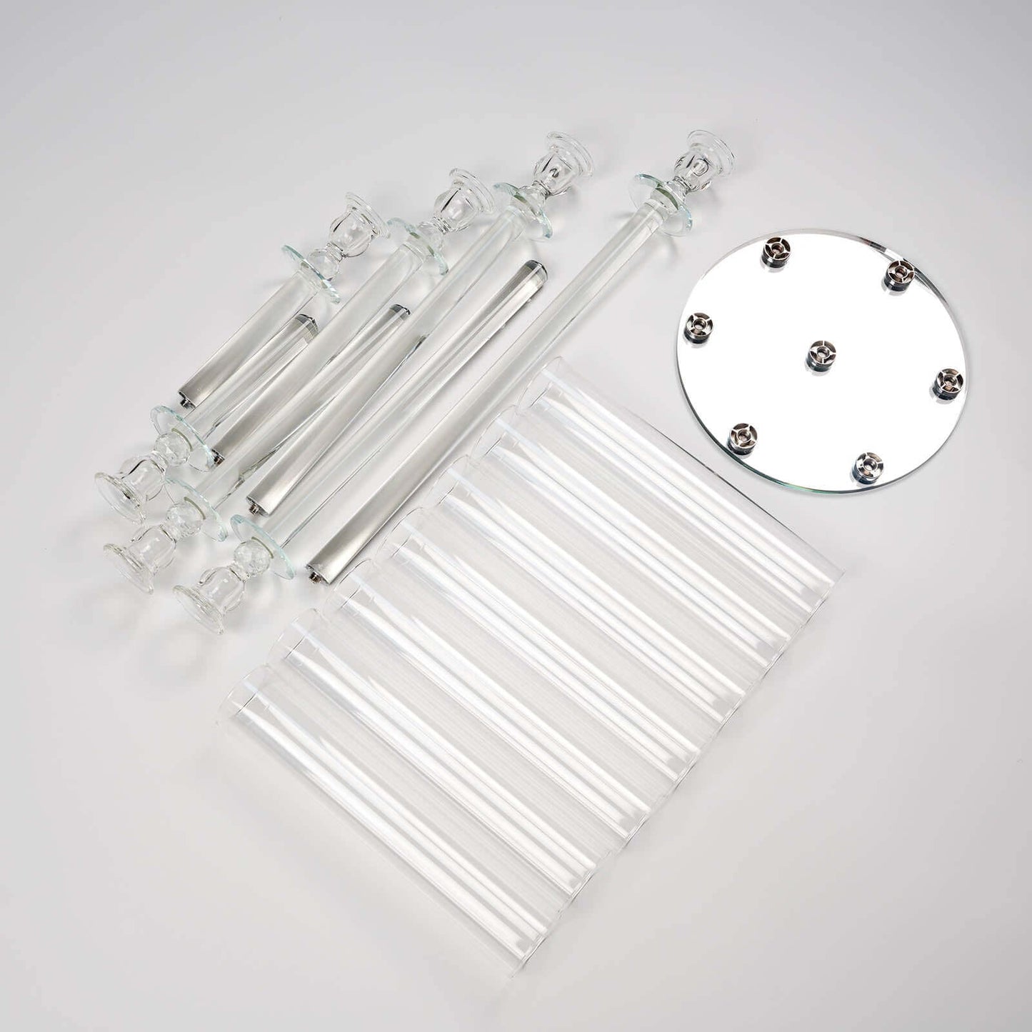 7-Arm Round Taper Crystal Candelabra with Mirror Base Clear - Lustrous Candle Holder Table Centerpiece for Votive & Pillar Candles 33"