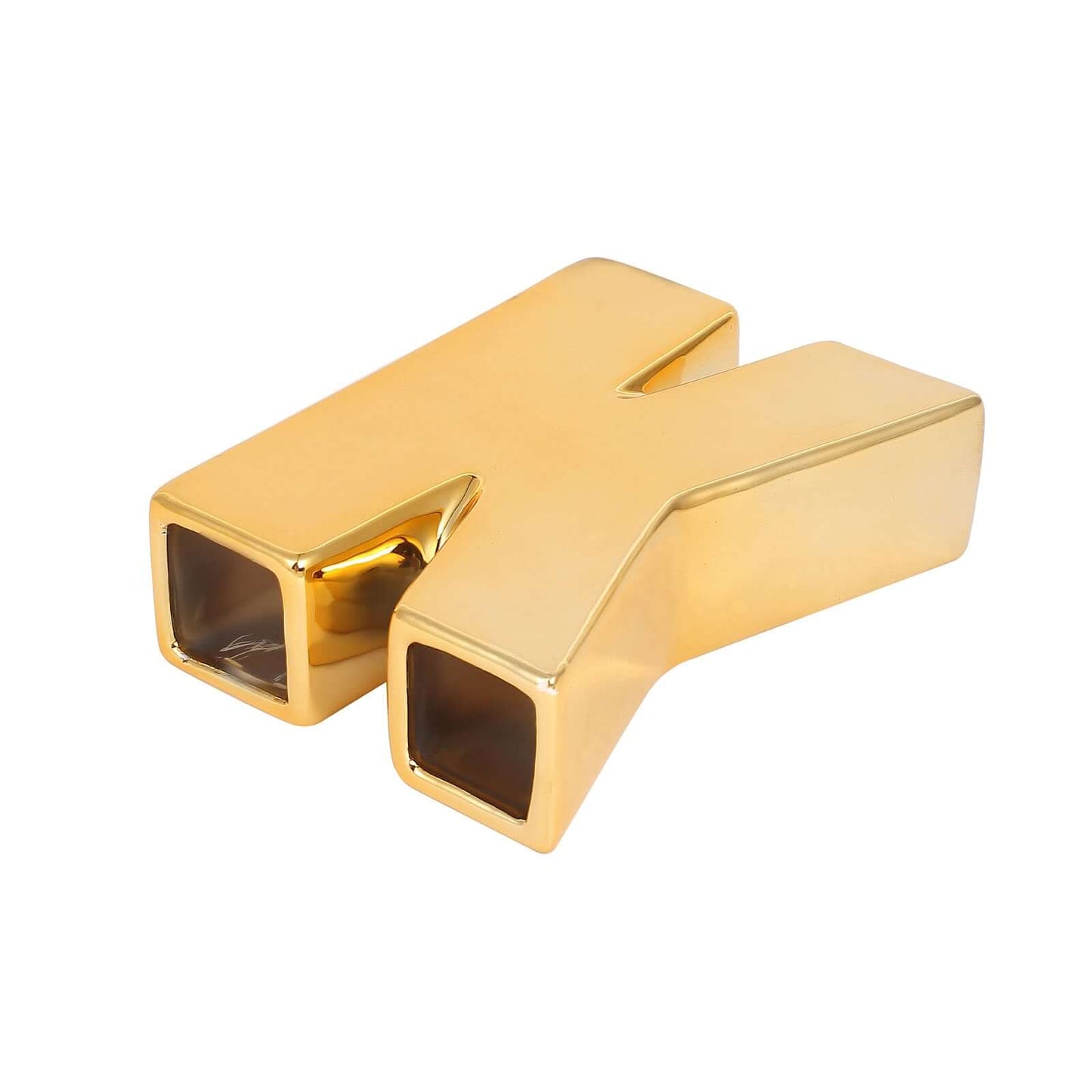 Shiny Ceramic Vase Letter "K" Gold Plated - Chic Bud Planter Pot for Events & Decor 6"