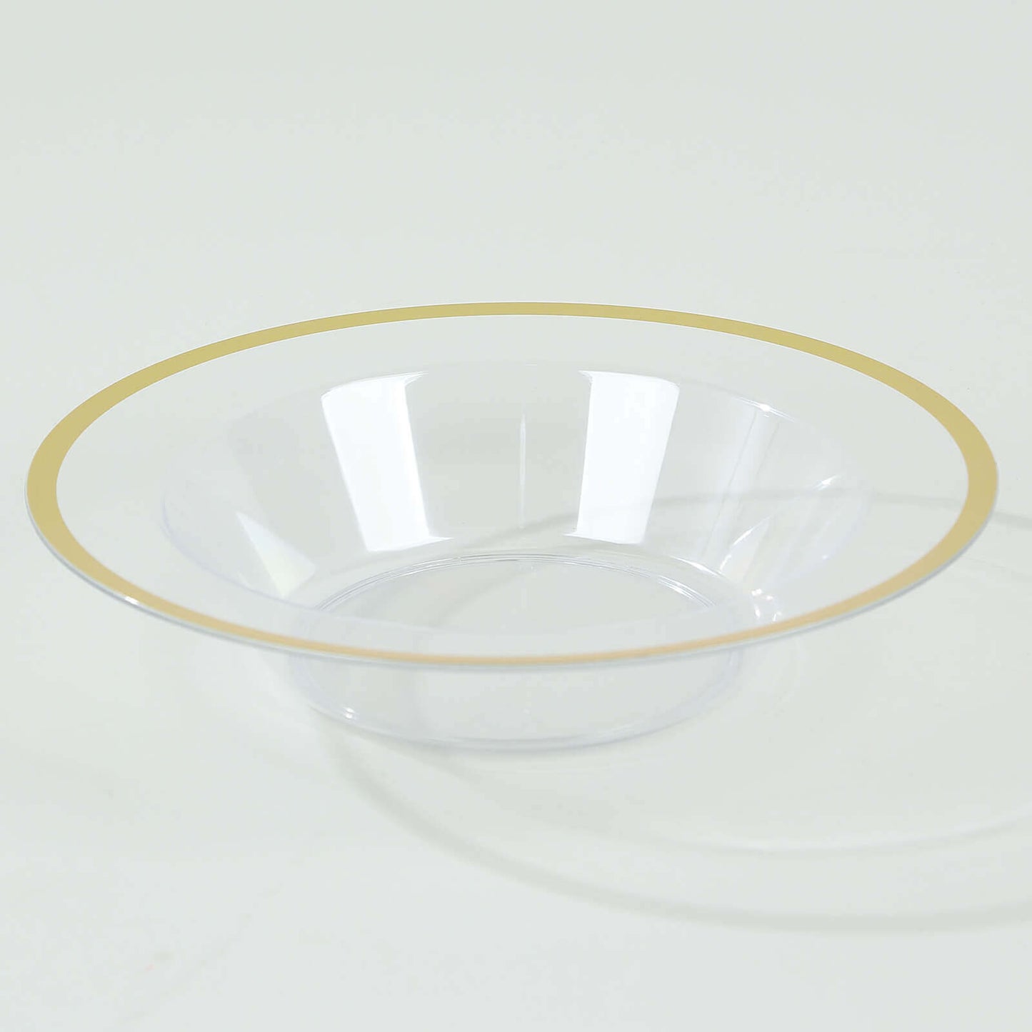 20-Pack Plastic Dessert Serving Bowls Clear Round Design with Gold Rim - Disposable Salad Soup Bowls 12oz