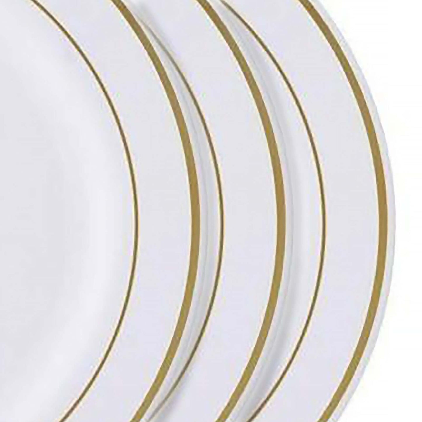 10-Pack Plastic Dessert Plates White with Très Chic Gold Rim - Disposable Plates for Appetizers 6"