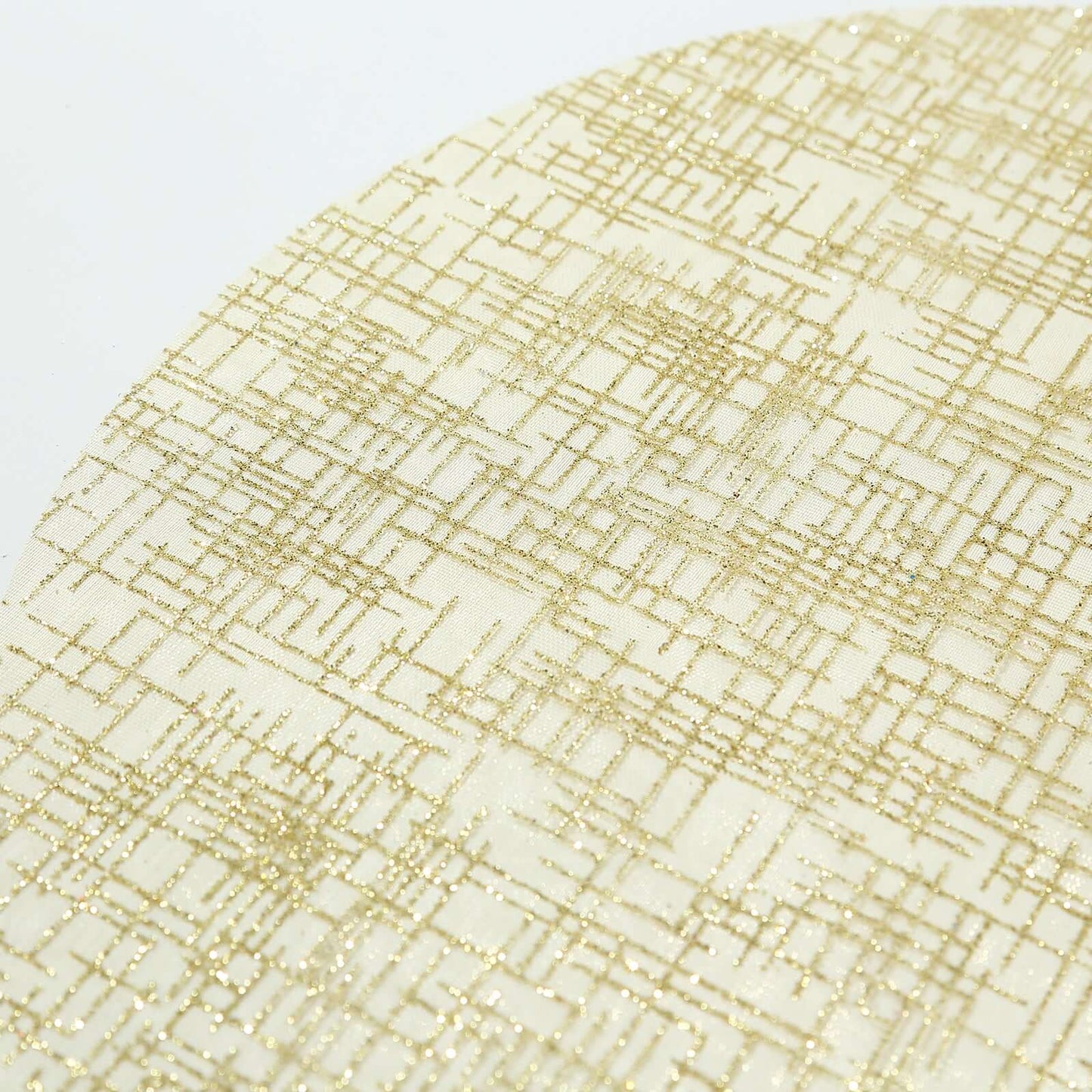 10-Pack Table Placemats Glitter Design Metallic Gold Round - Mesh Polyester Disposable Mats 13"