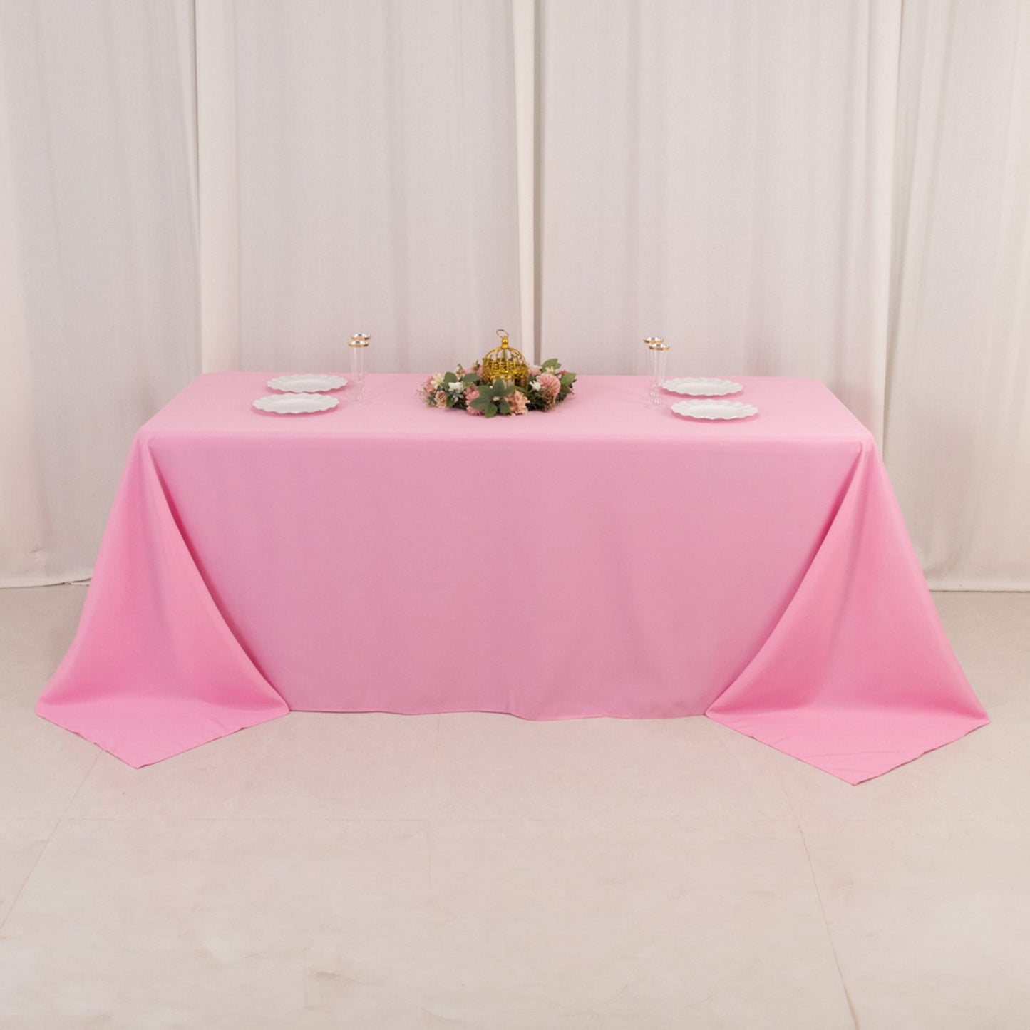 Premium Polyester 90"x132" Rectangle Tablecloth Pink - Seamless 220GSM Stain-Resistant Table Cover