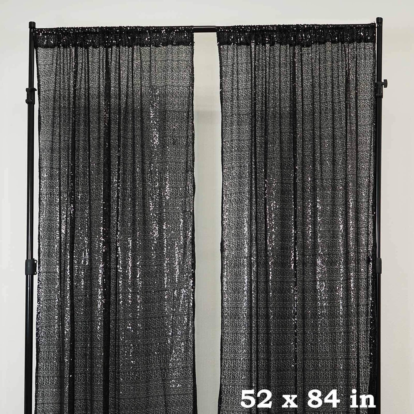 2 Pack Black Sequin Curtains With Rod Pocket Window Treatment Panels - 52"x84â€