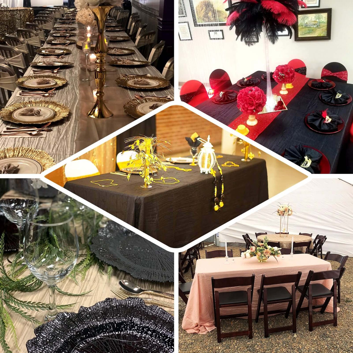 Taffeta 90"x132" Rectangle Tablecloth Black - Seamless Accordion Crinkle Design for Sophisticated Gatherings