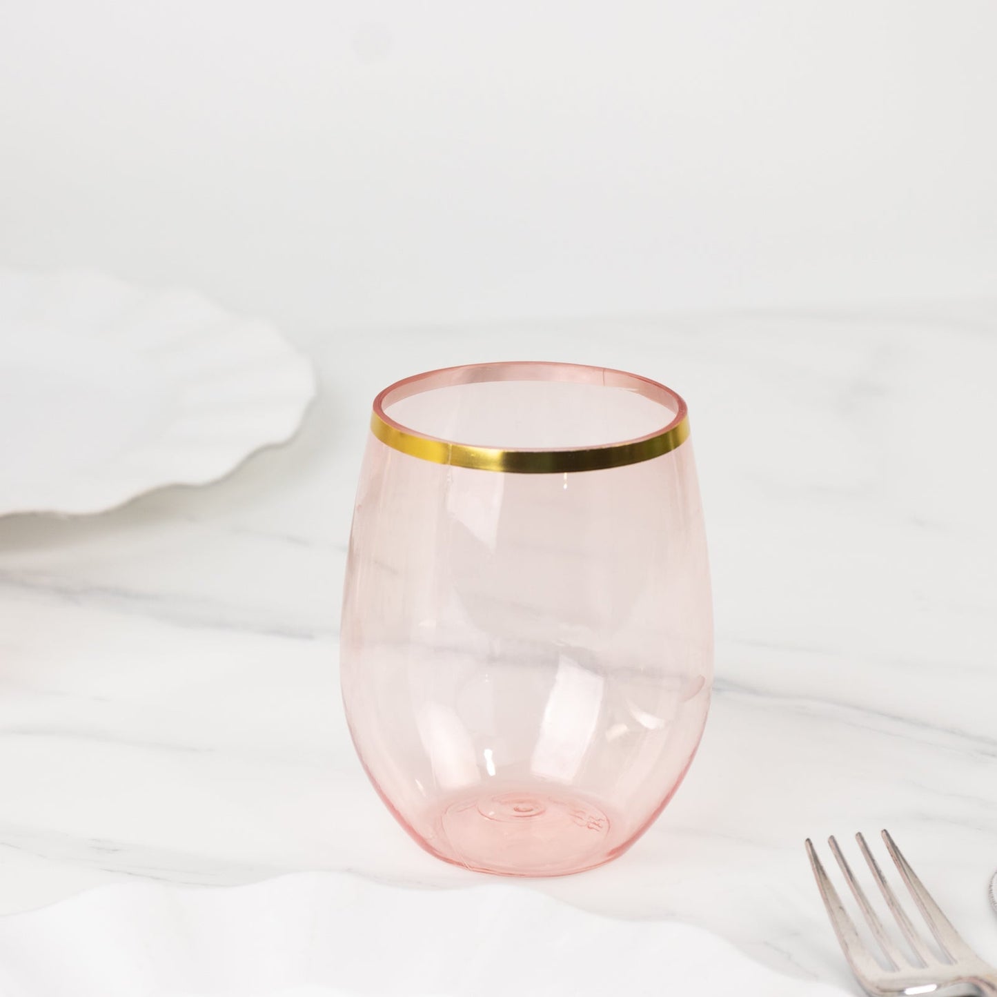 12-Pack Plastic Wine Tumblers Transparent Blush with Gold Rim - Reusable Drinkware 12oz
