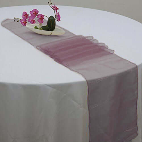 10 Pack Sheer Organza 14"x108" Table Runners Burgundy - Soft and Lightweight Table Accent