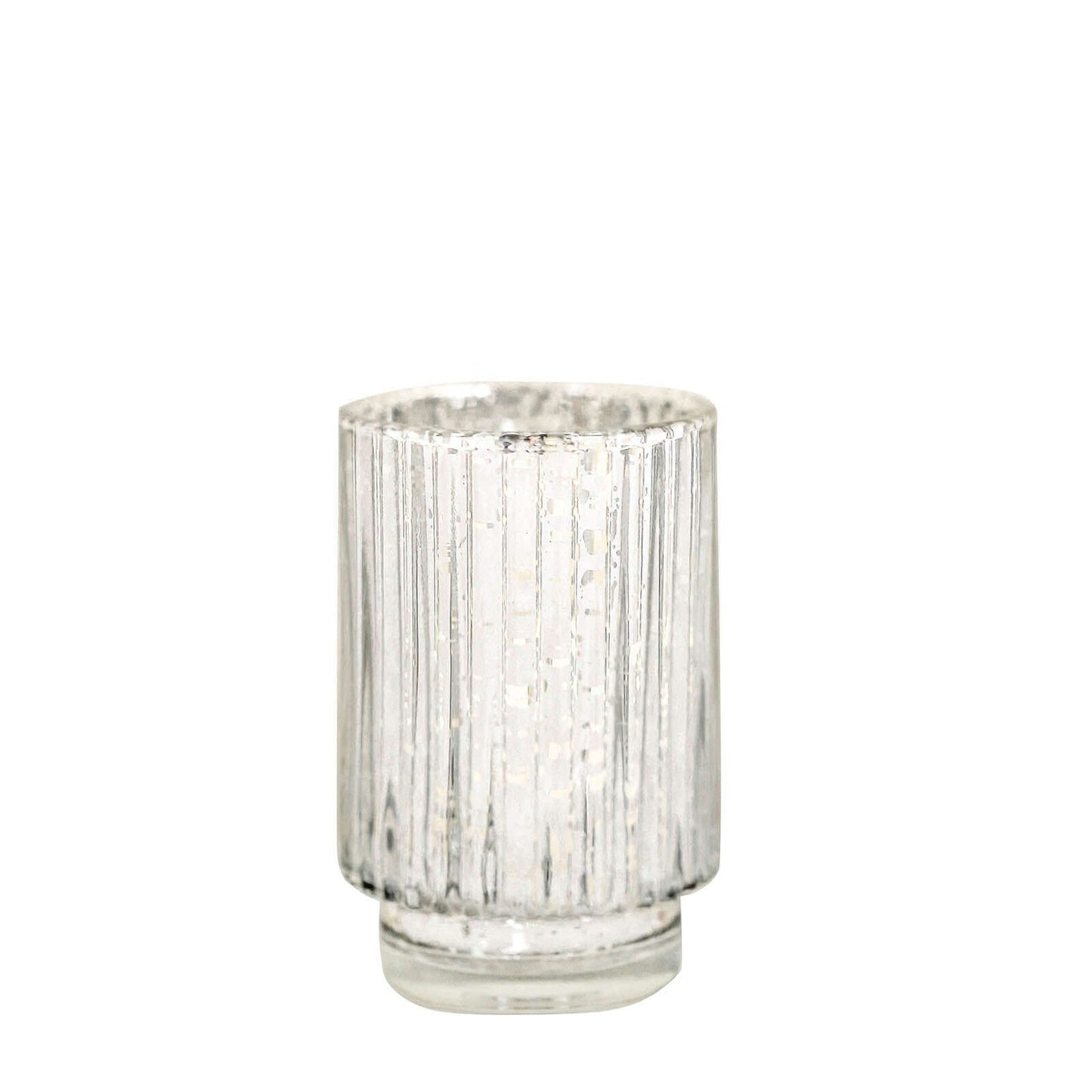3-Pack Mercury Glass Hurricane Candle Holders Silver Wavy Column Design - Votive Pillar Vase 5"