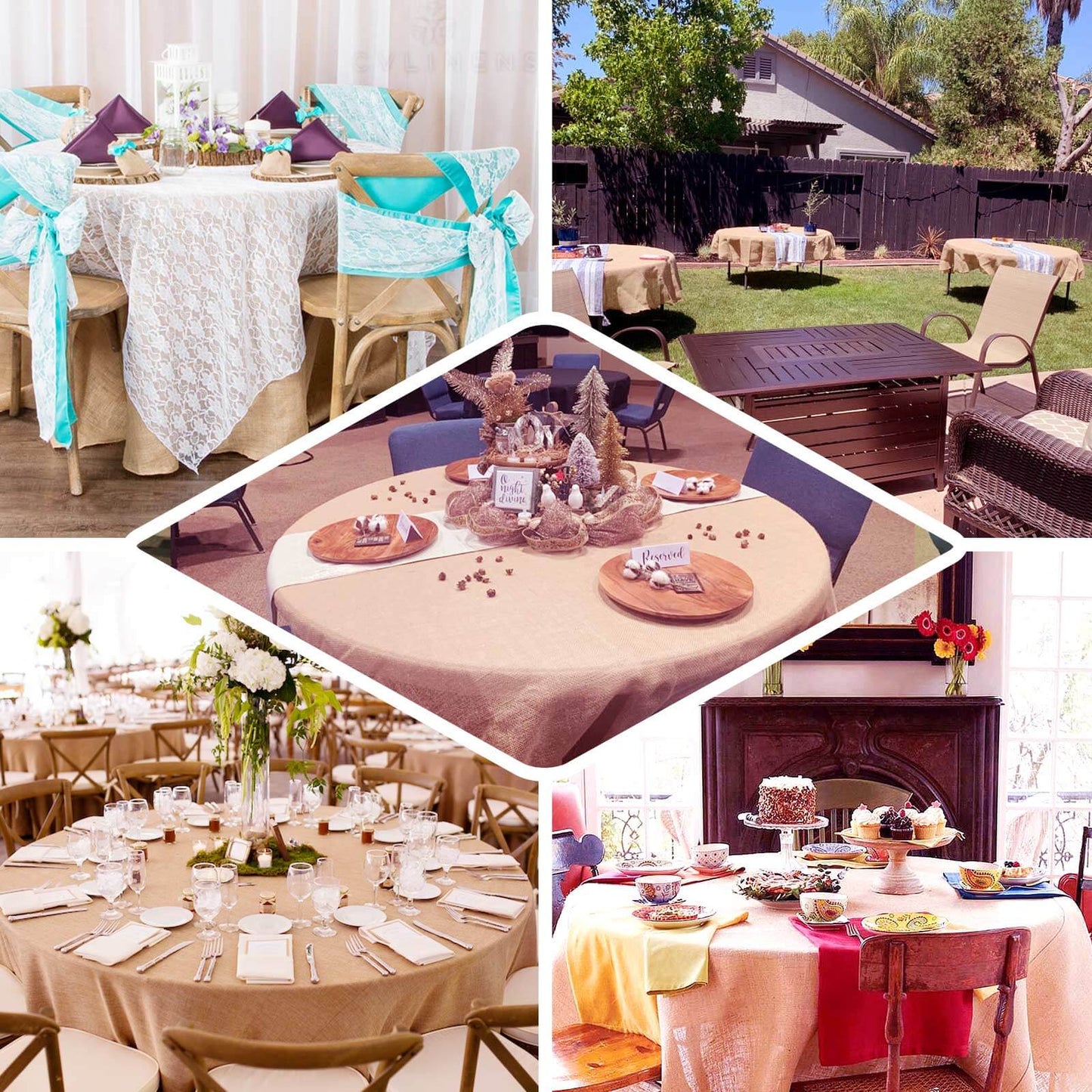 Faux Burlap Jute 90" Round Tablecloth Natural - Rustic Event Table Linen