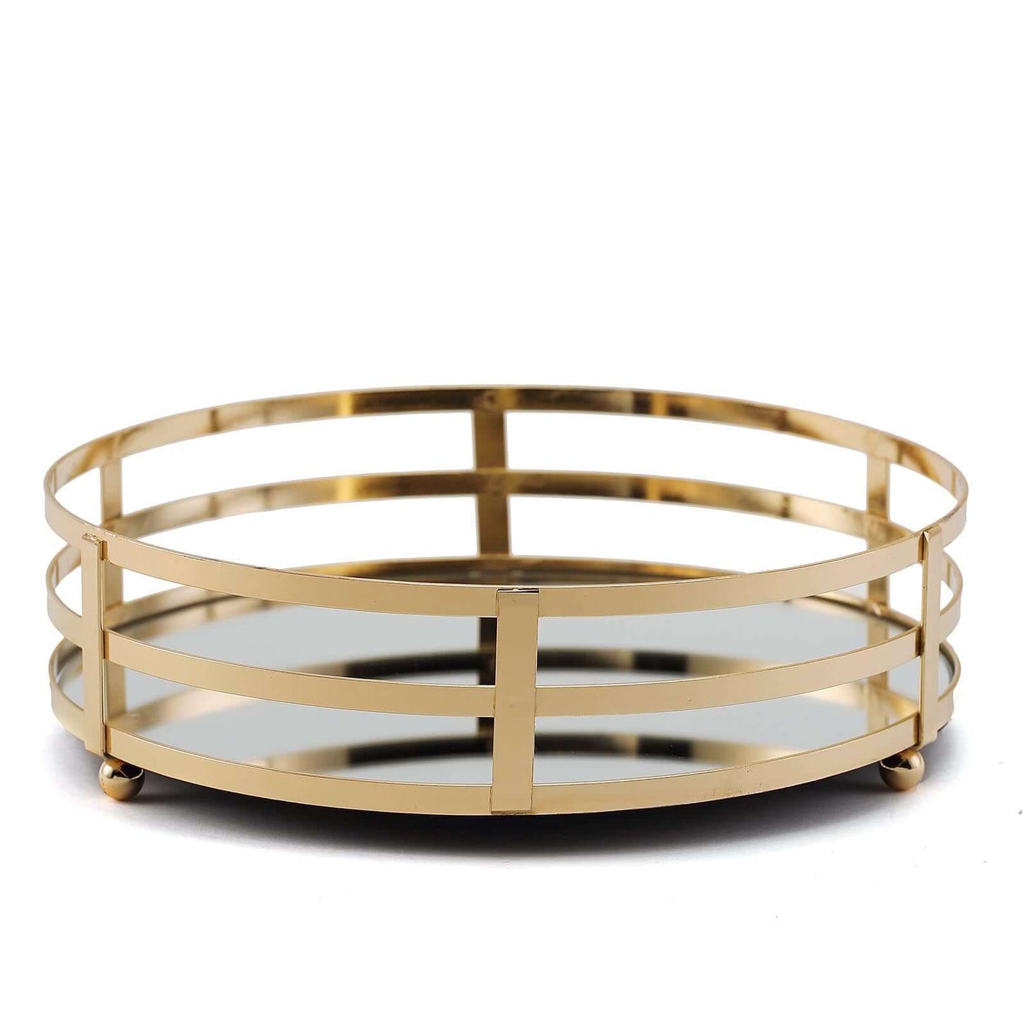 Set of 2 Metal Serving Trays 13", 9" Round Gold with Mirrored Top, Classy Decorative Vanity Tray Centerpiece