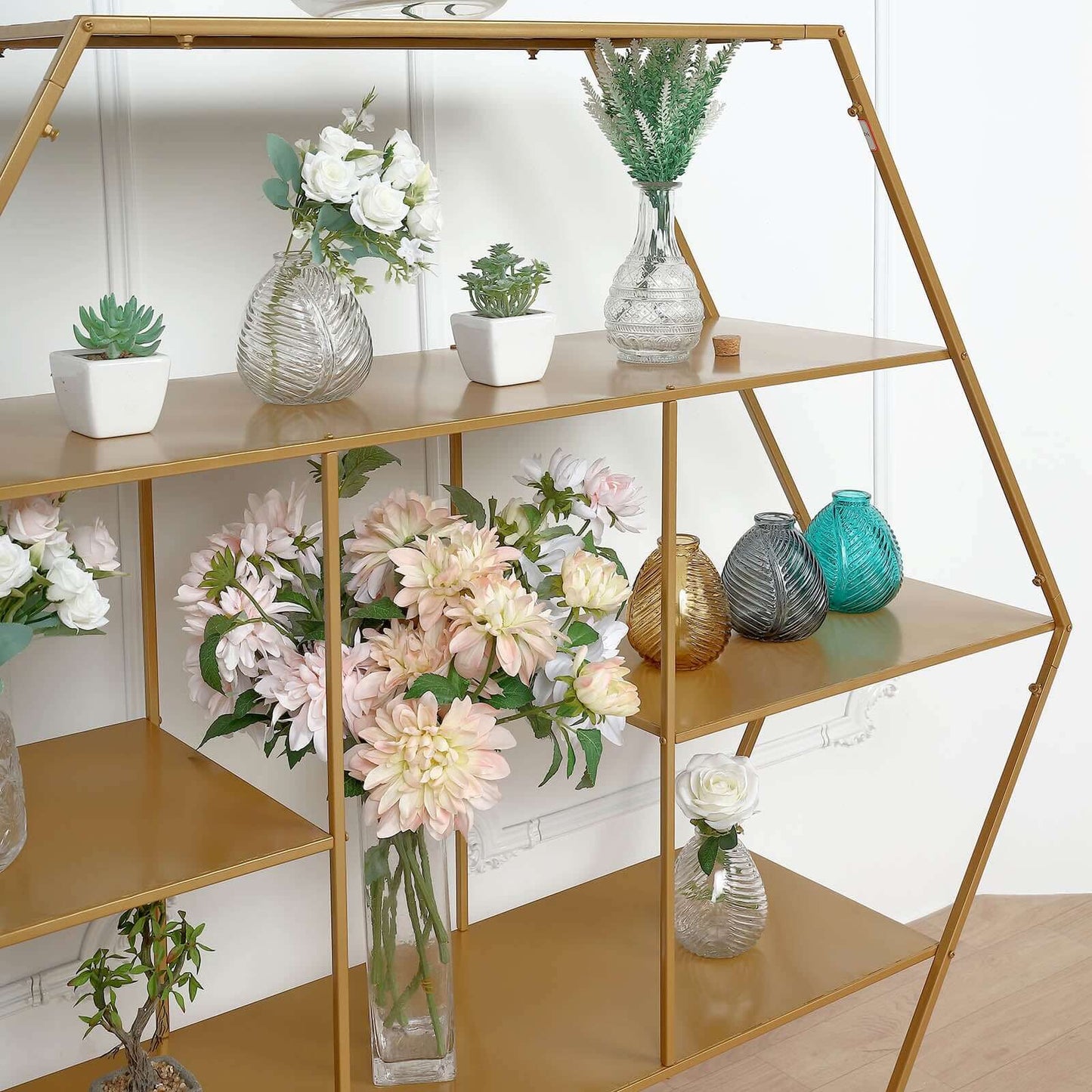 Metal Hexagonal Cake Dessert Display Stand Gold for Balloons Floral Installations & Event Decor 4ft