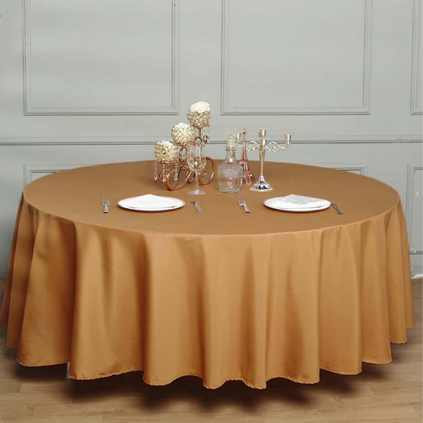 Polyester 108" Round Tablecloth Gold - Wrinkle-Resistant and Stylish Table Cover